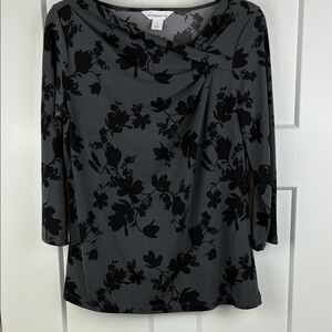 Liz Claiborne Gray Black Floral Blouse Top Size Small e